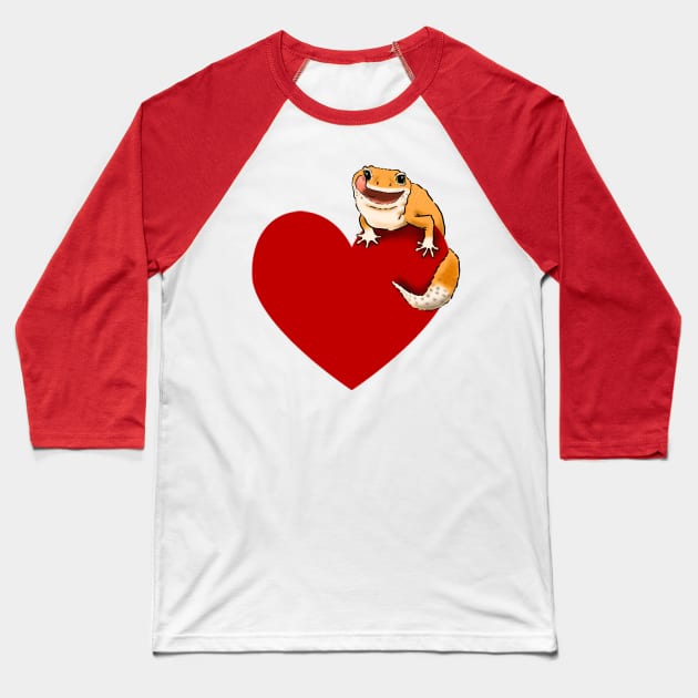 Leopard Gecko Lover, Smiling Gecko on Heart, Gecko Mom, Gecko Dad, Gecko Kids Baseball T-Shirt by sockdogs